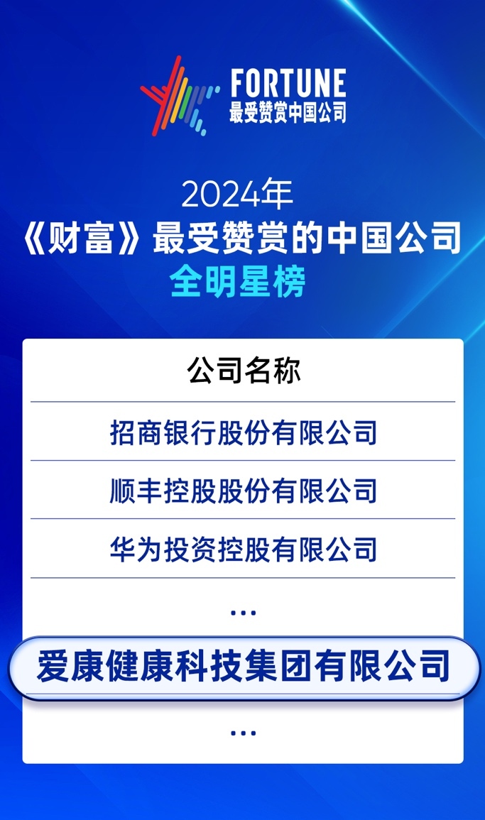 泛亚电竞注册健康医疗服务行业唯一爱康荣登财富“最受赞赏的50家中国公司”